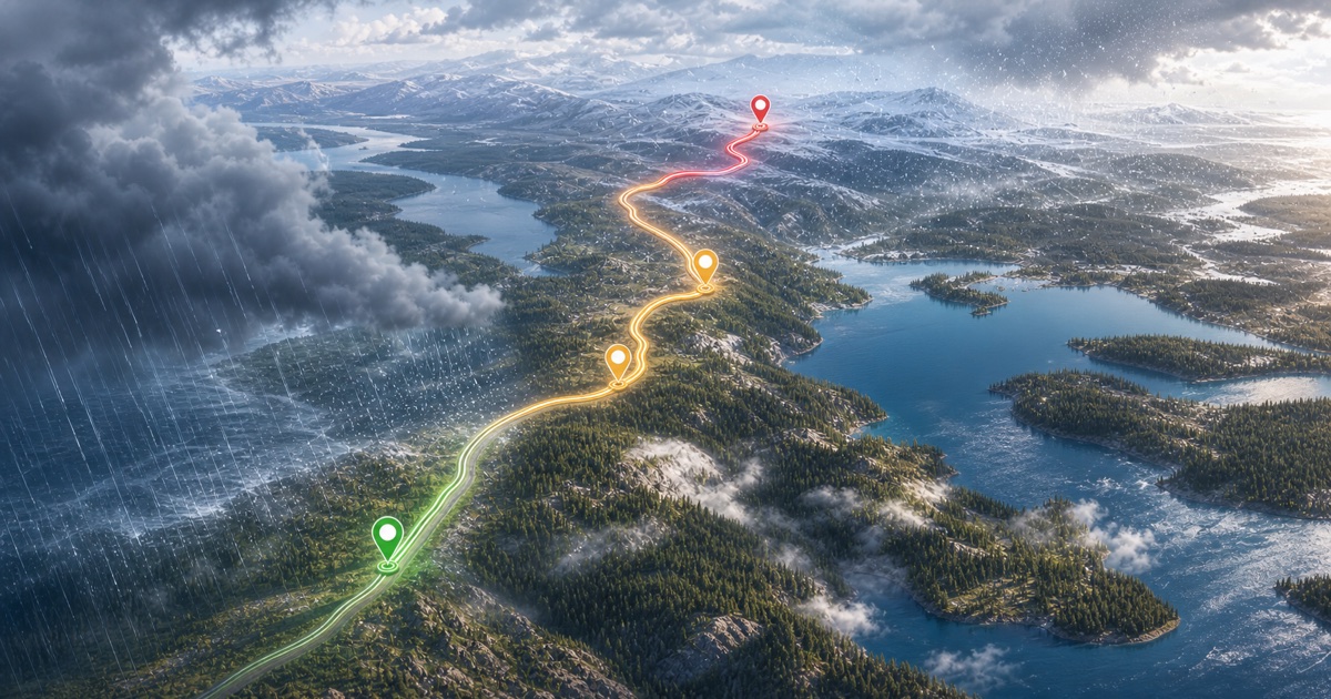 Cross-border route weather hub illustration