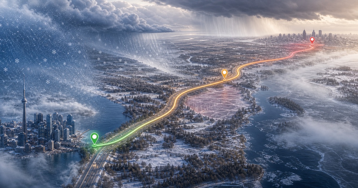 Toronto to Montreal route weather planning image