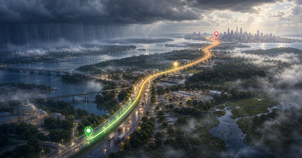 Washington, DC to New York route weather planning image